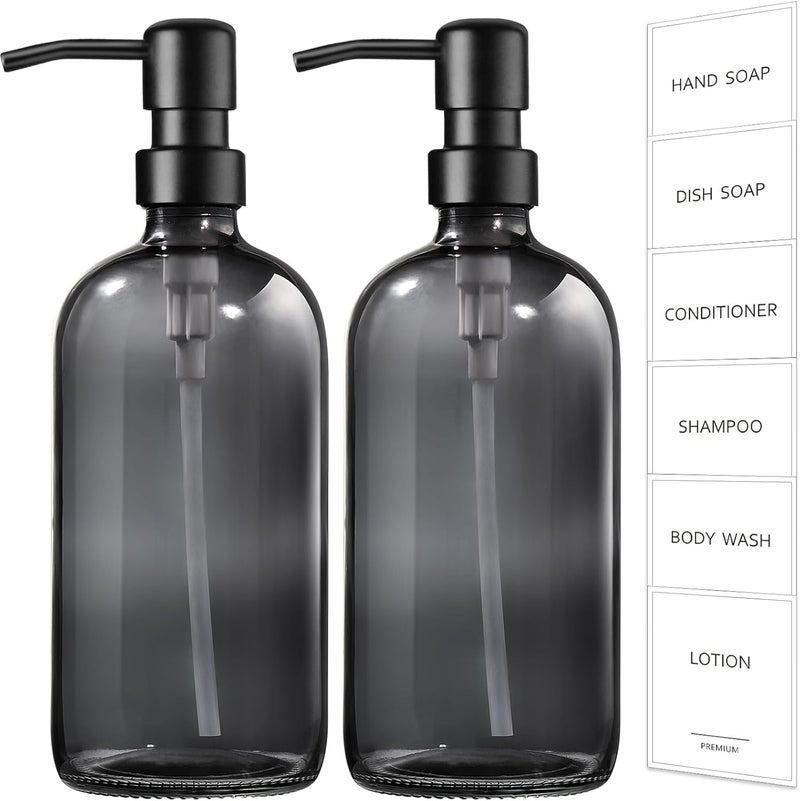 Gmisun Black Soap Dispenser, 2 Pack Hand Soap Dispensers for Bathroom, 17 Fl Oz Dish Soap Dispenser for Kitchen with Stainless Steel Pump, Modern Liquid Soap Bottle Set - Image 1
